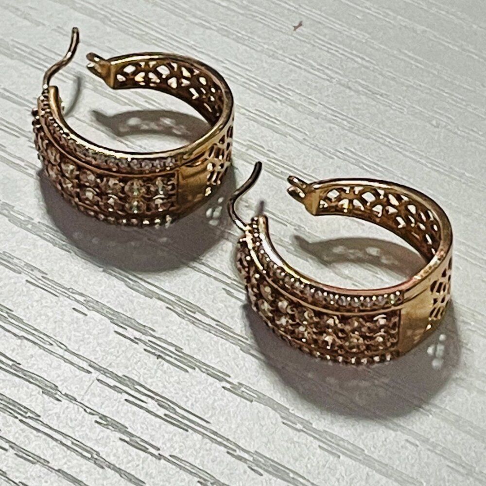 Sparkling Rose Gold Tone Wide Hoop Earrings with Crystal Pave Detailing